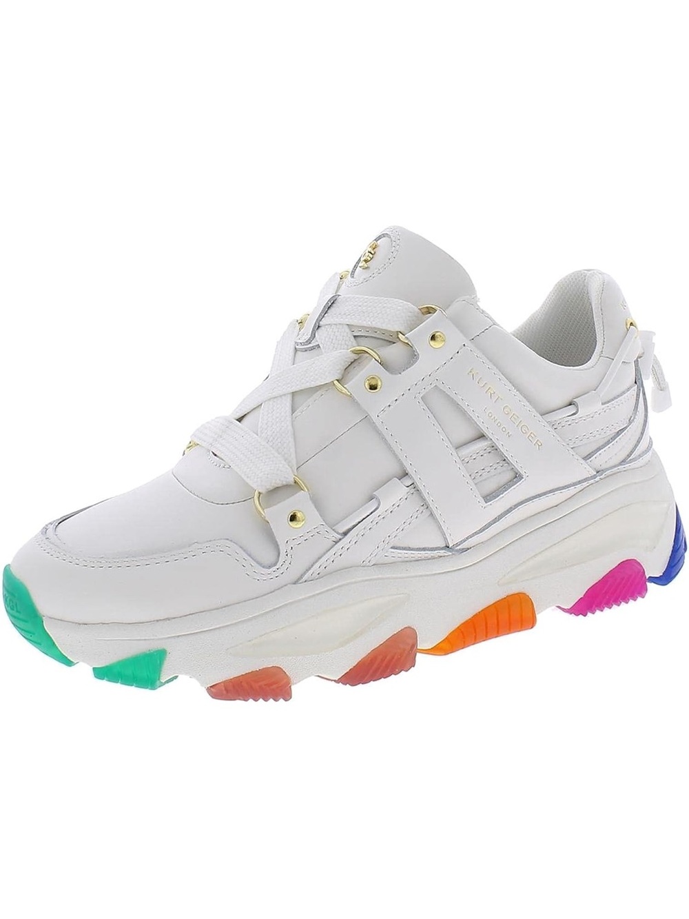 Kurt Geiger White Leather Platform Sneaker with Rainbow Sole Accents size 40
